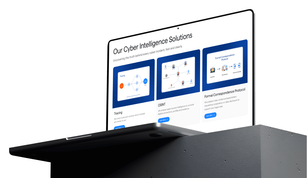 Laptop displaying cyber intelligence solutions
